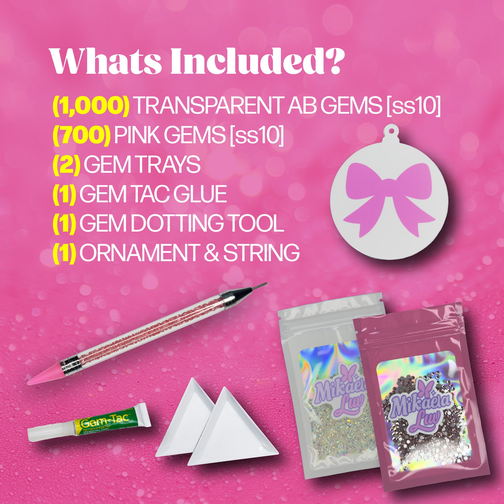 Pink Bow Ornament Bedazzling Kit